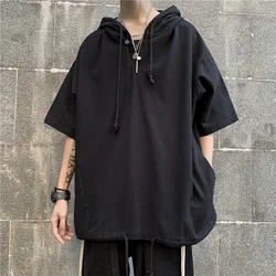 Oversized T-shirt Hip Hop.loose Hooded Short Sleeve Tee Versatile Men's Clothing Harajuku Solid Color T-shirt Men