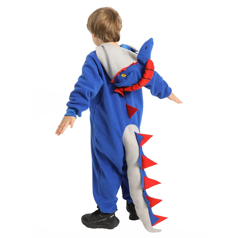 زي ديلوفوسورس الصغير بذلة بقلنسوة زرقاء مع ذيل للفتيات على شكل حيوانات للهالوين زي للأولاد على شكل ديناصور العالم الجوراسي #2