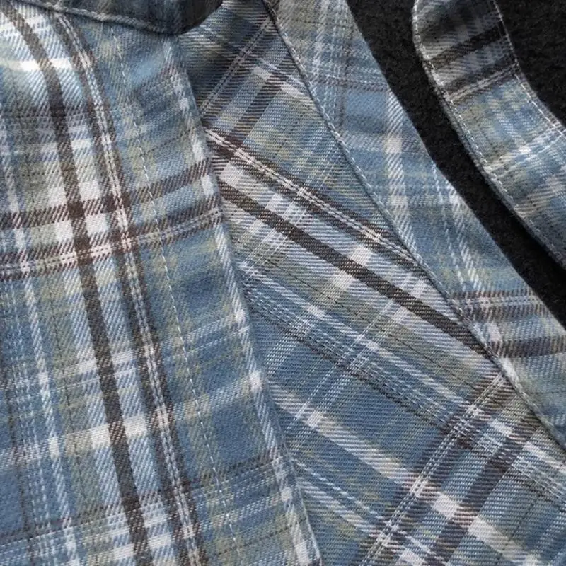 39BC ヒップホップチェックヒップカバーラップスカートフェイクシャツ裾レイヤードエプロンスカートタイアップストラップ非対称オーバースカートストリート