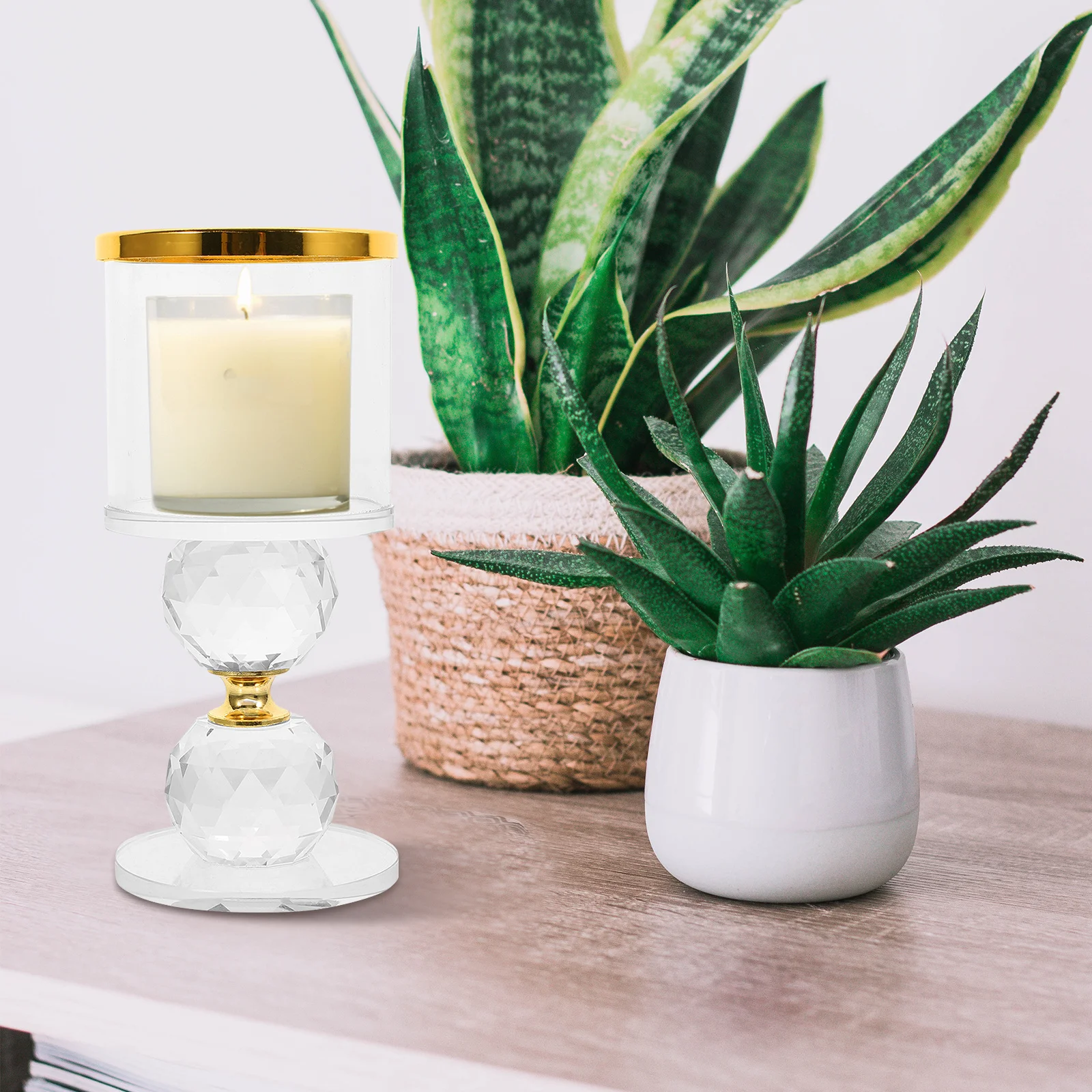 

Clear Glass Holder Artistic Pillar Stand Romantic Tealight Candlestick Holder Decorative Home Table