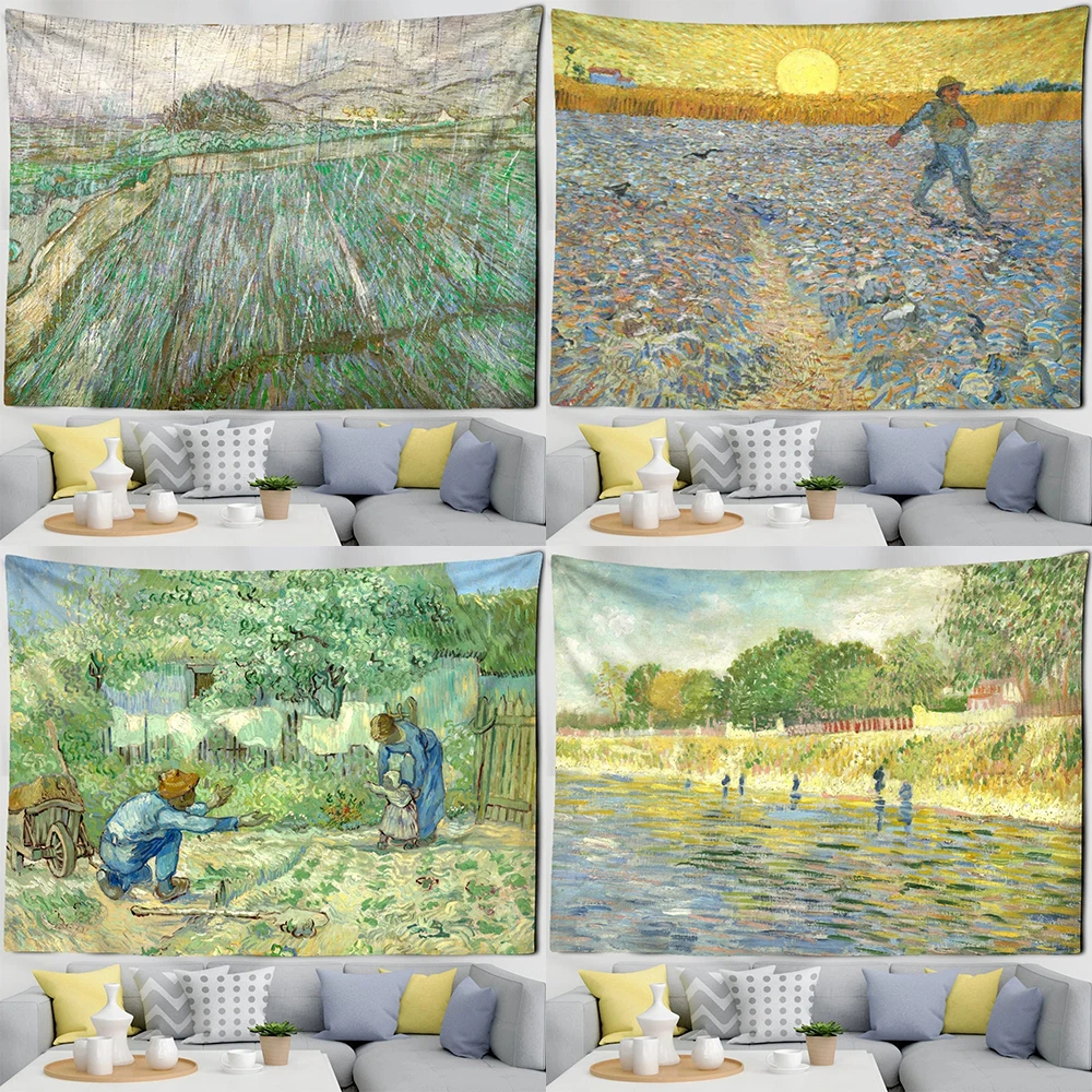 Riverside forest field printed pattern tapestry bedroom wall background cloth home decoration living room hanging cloth