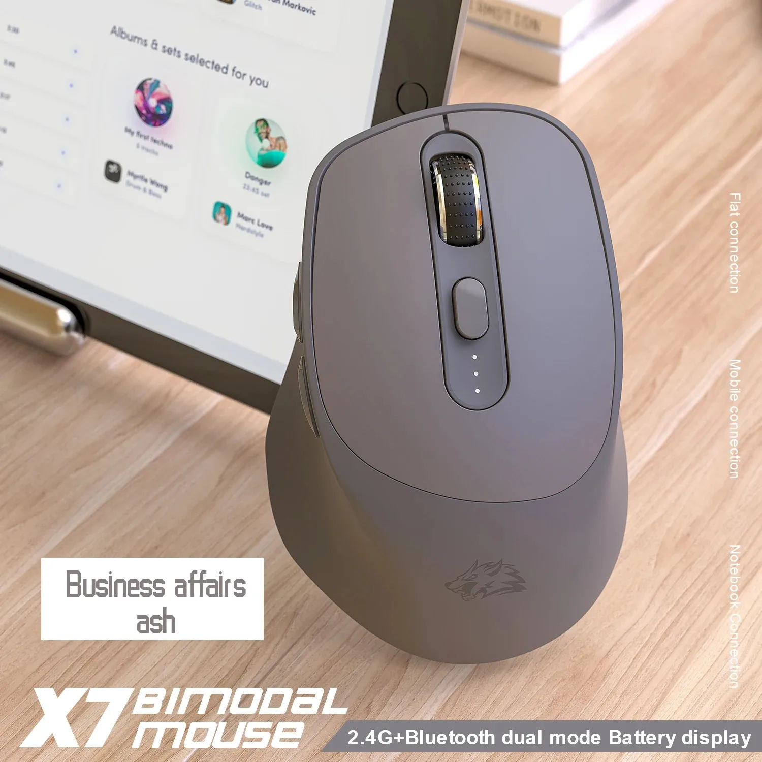 FREEWOLF X7 Wireless Mouse Bluetooth 2.4G Dual Mode Silent Rechargeable 4000DPI Ergonomic with Battery Indicator for PC Laptop