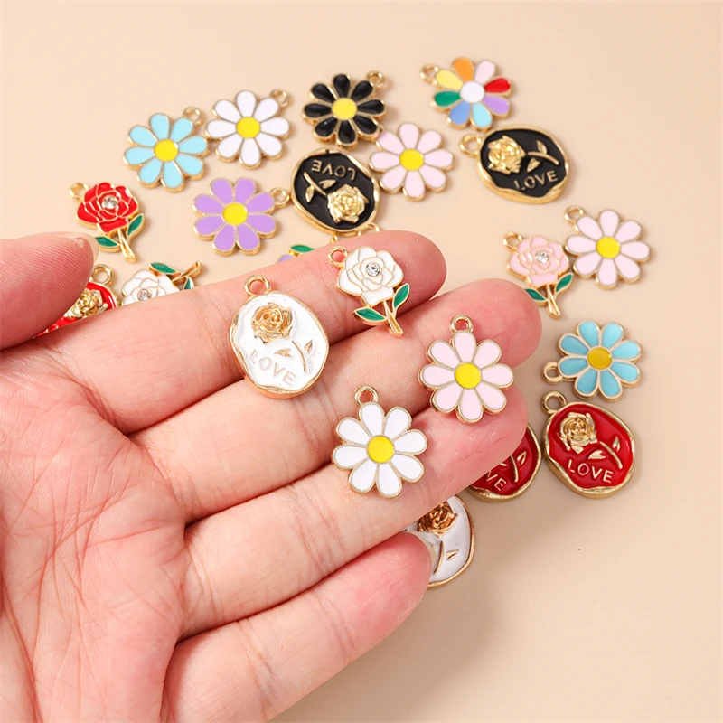 20 Stück niedliche bunte Emaille-Blumenanhänger für Ohrhänger, Halsketten, Armbänder, DIY-Bastelarbeiten, Schmuckherstellung, Zubehör ﻿ – Detail 2