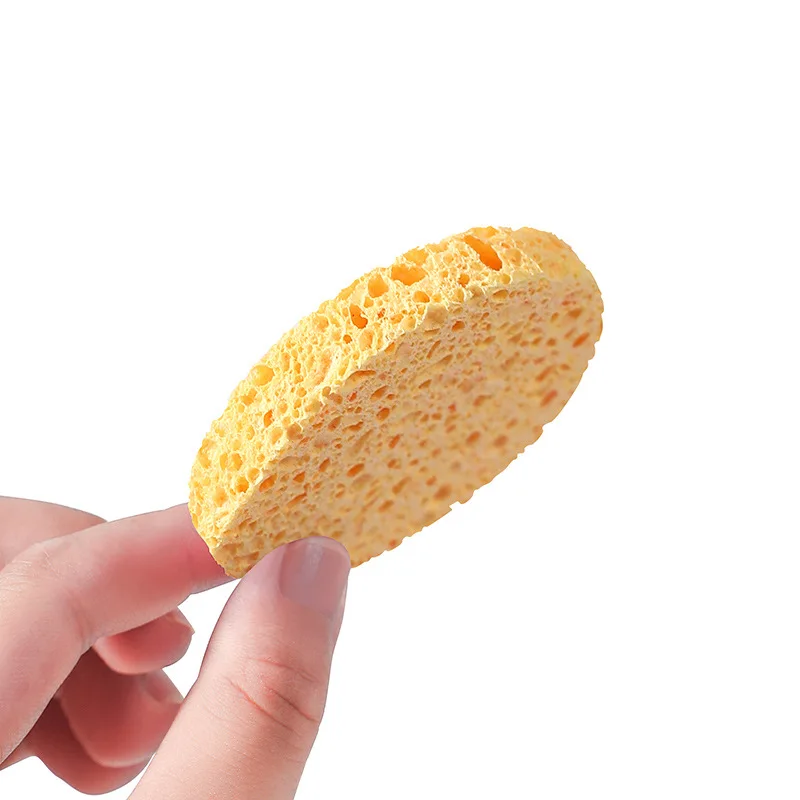 1pcs Wood Pulp Powder Puff Yellow Dry And Wet Sponge Puff Soft Wood Pulp Compressed Facial Wash For Makeup Removal Skin Tool