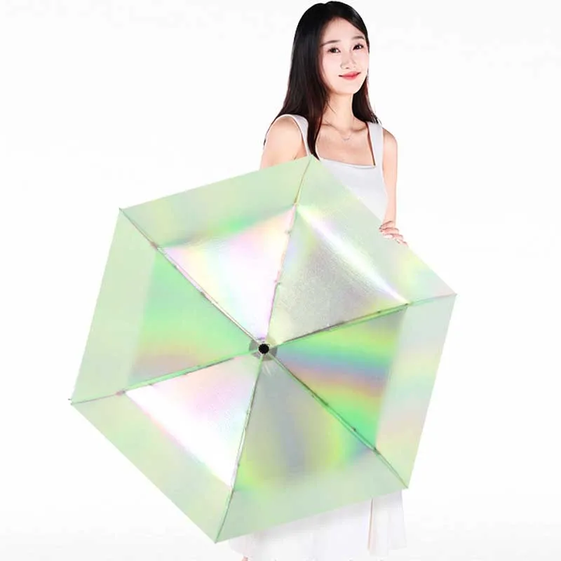 Iridescent Ultra-light polyester fiber color UV protection sun umbrella lightweight advertising rain umbrella