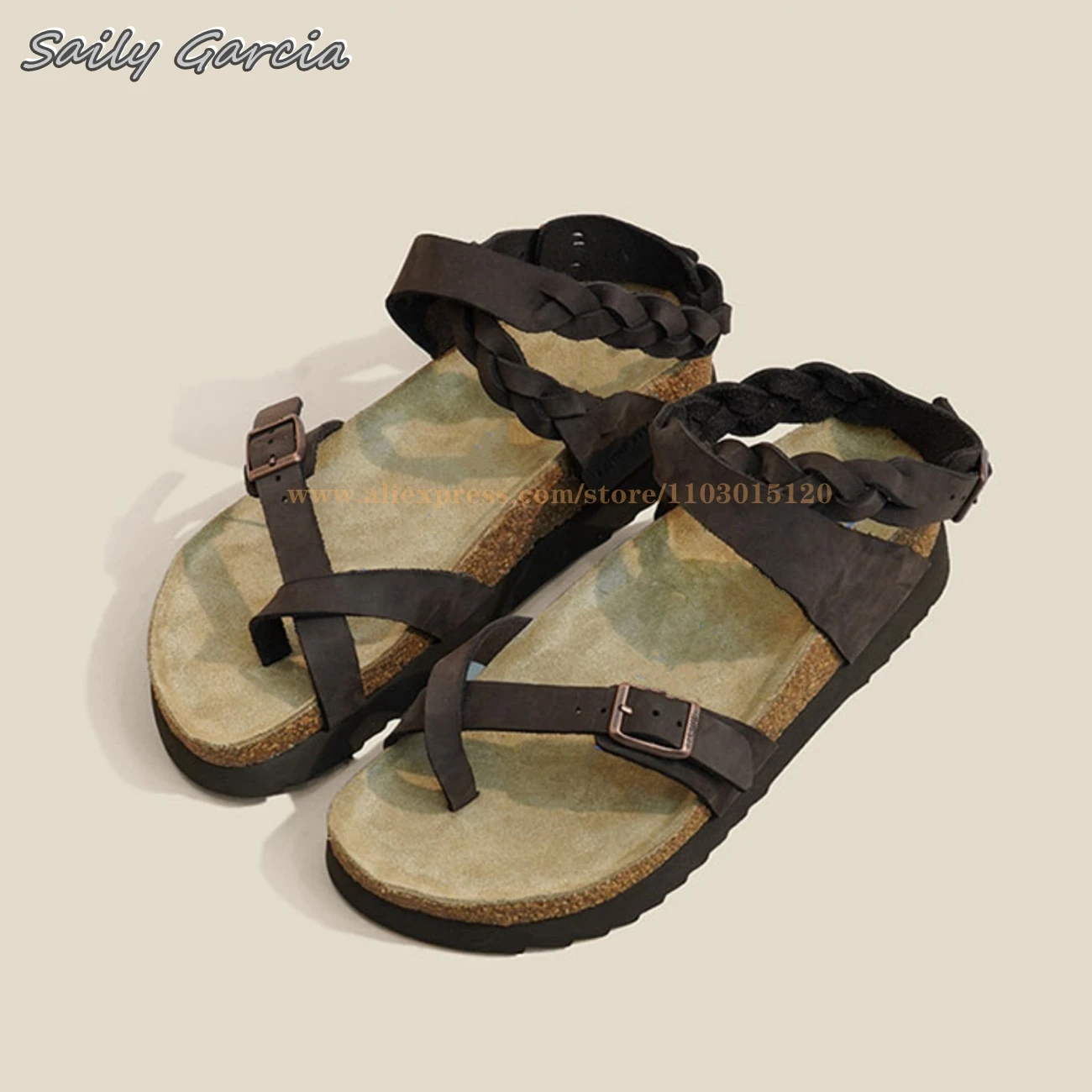 Eerste Laag Cowhide Geweven Buuckle Strap Slippers 2024 Zomer Nieuwe All-Match Casual Schoenen Open Teen Platform Strandsandalen