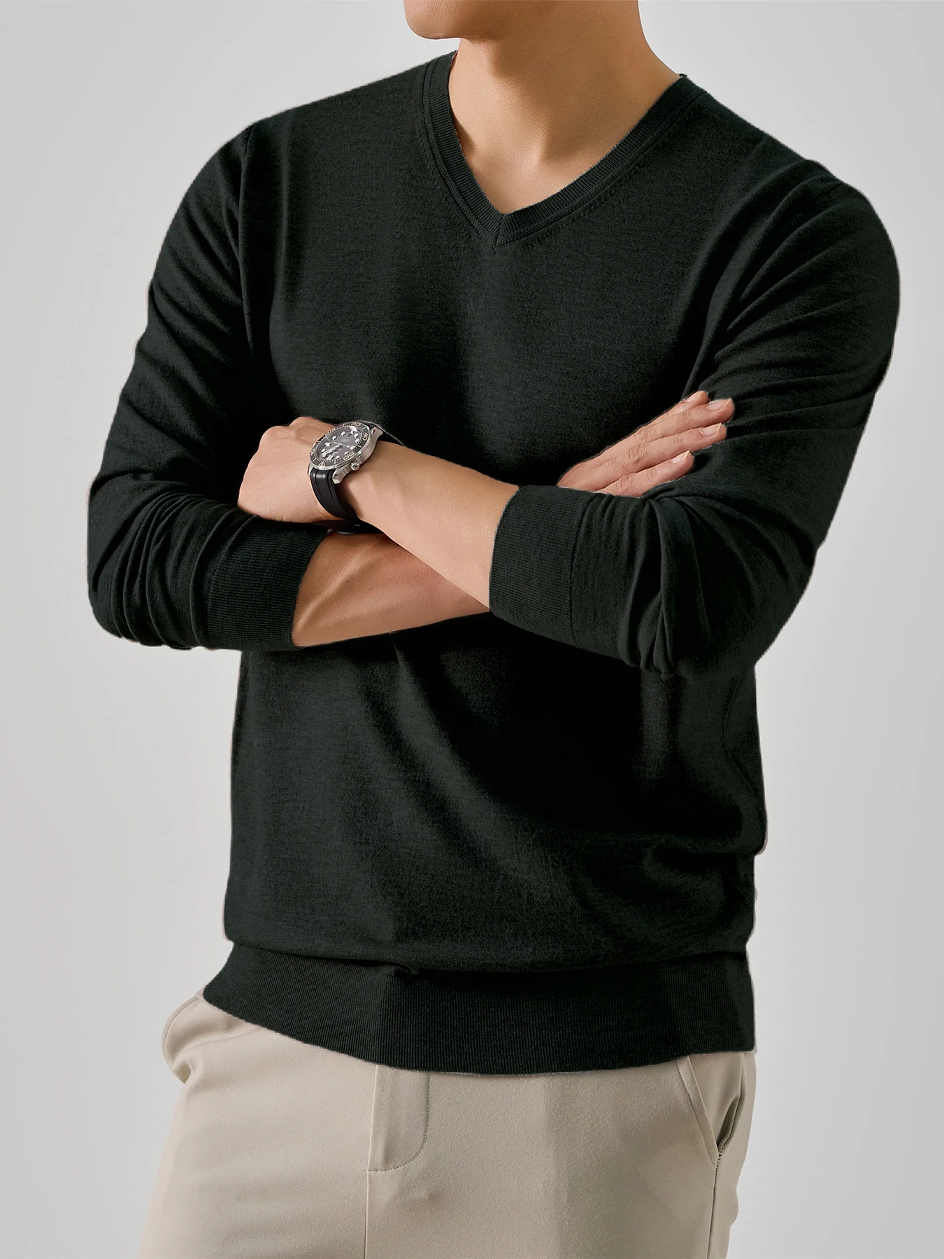 Herren Frühling Herbst Dünner Strickpullover Klassischer V-Ausschnitt Einfarbiges Design Geeignet für Freizeit Sport Geschäftskleidung – Detail 13