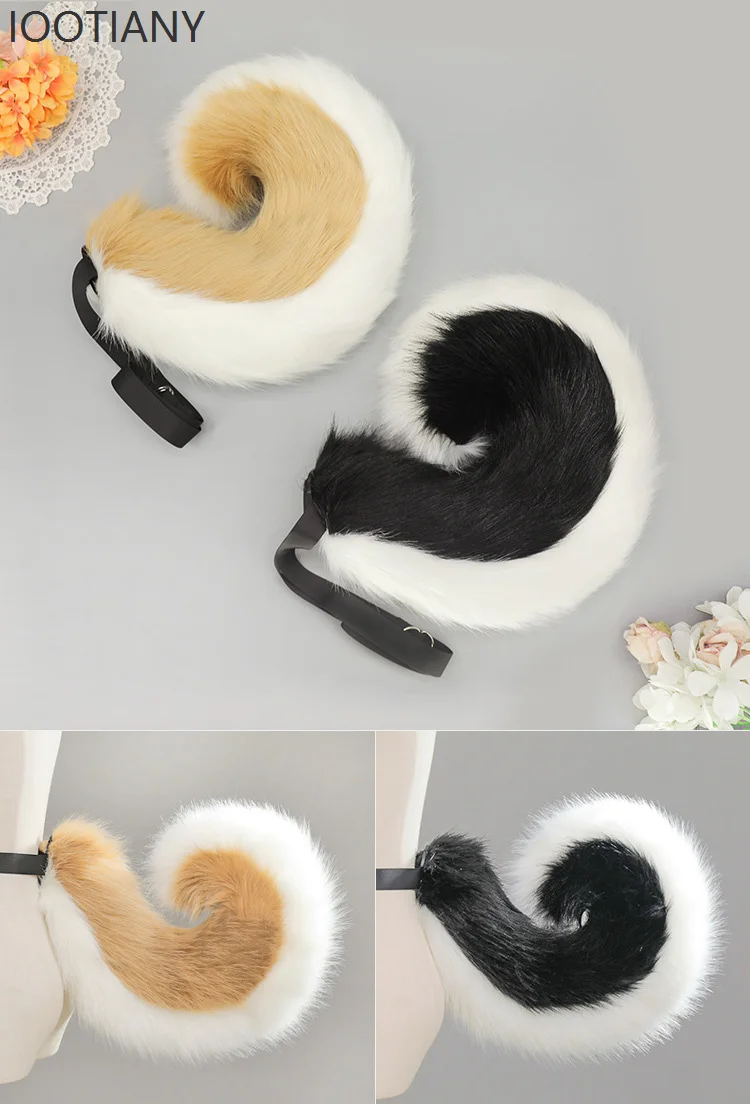 Iootiany orelhas de cachorro de pelúcia bandana cauda peluda anime exposição festa cosplay adereços halloween bonito animal filhote de cachorro orelhas cocar cauda