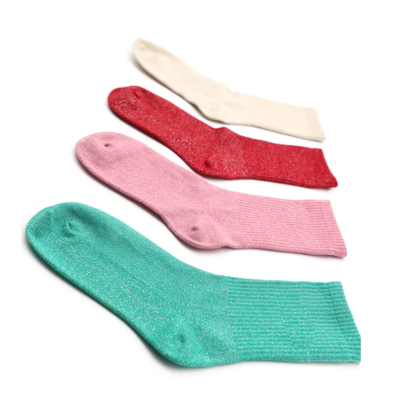 custom women crew socks made with gold and silver thread blend and lycra fabric four season wearable multi color options from so