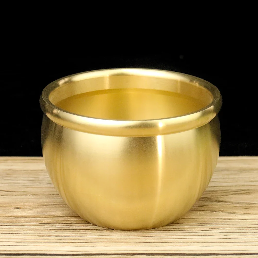 

1PC Pure Copper Teacup Smooth Brushed Metal Cylinder Ornament Household Sacrifice Offering Incense Burner Water Cup Decor Bowl