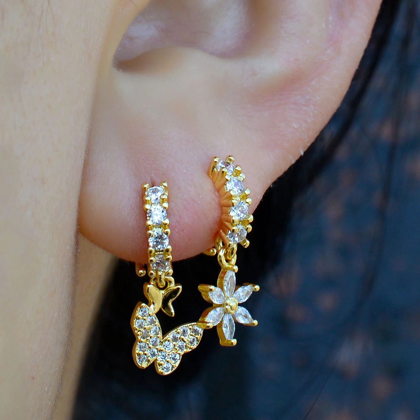 1PC 20G CZ Crystal Pendant Nose Rings For Women Heart Butterfly Nostril Piercings Ear Cartilage Helix Lobe Earrings Body Jewelry