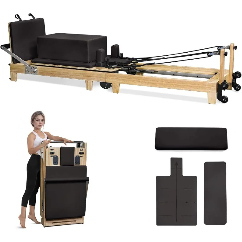

YTYIN Oak Wood Expandable Legs Folding Bed Home Pilates Reformer Machine Foldable Pilates Reformer