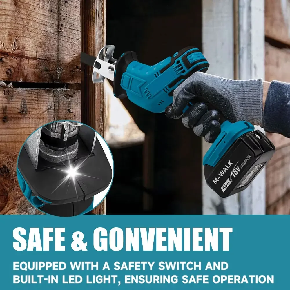 

Cordless Electric Reciprocating Saw Handheld Outdoor Cutting Tool for Wood Metal Pipe Versatile Garden Repair DIY (No Battery)