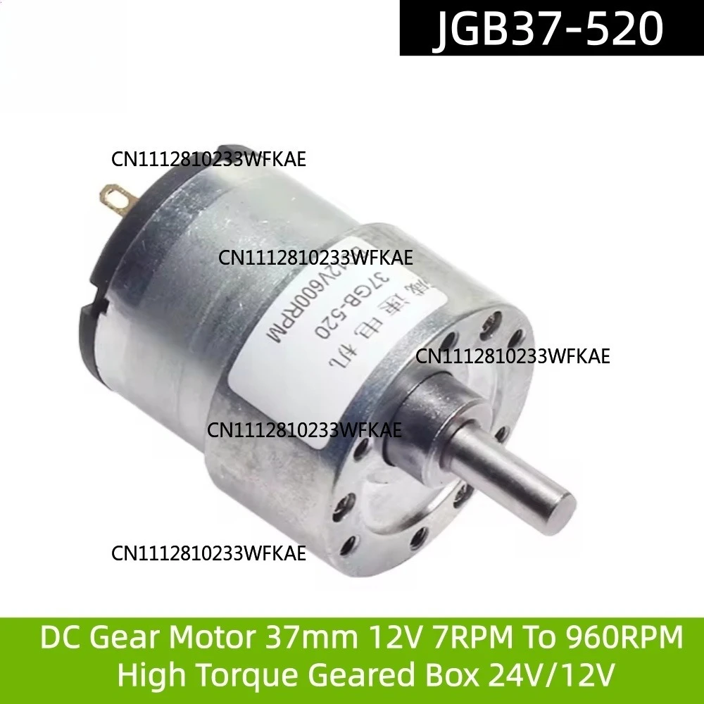 JGB37-520 DC Gear Motor 37mm 12V 7RPM To 960RPM High Torque Geared Box 24V Electric Motor New Gearmotor for Smart Toilets Hoods