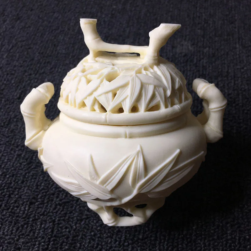 Ivory nut3DHollow Carved Festival High-Rise Aromatherapy Stove Tea Pot Home Desktop Aroma Crafts Ornaments