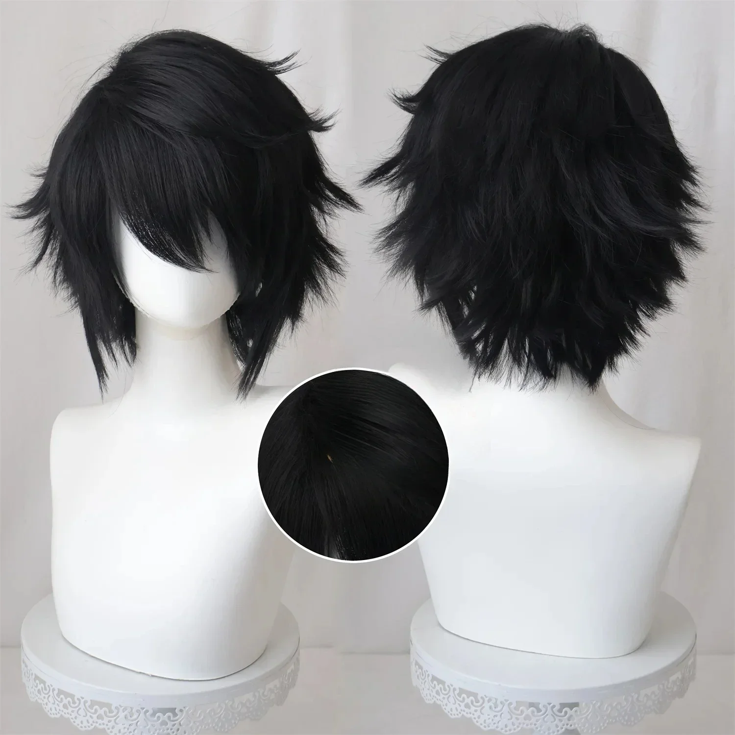 Anime l cosplay l.awliet peruca cosplay preto perucas curtas resistente ao calor cabelo sintético perucas de festa de halloween