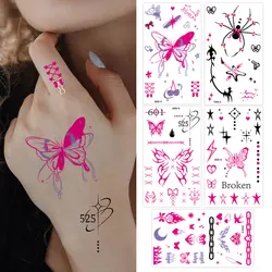 5pcs Y2K Style Temporary Tattoo Stickers For Wrist Shoulder Neck Butterfly Spider Fake Tattoos For Women Fingers Hand Tattoo
