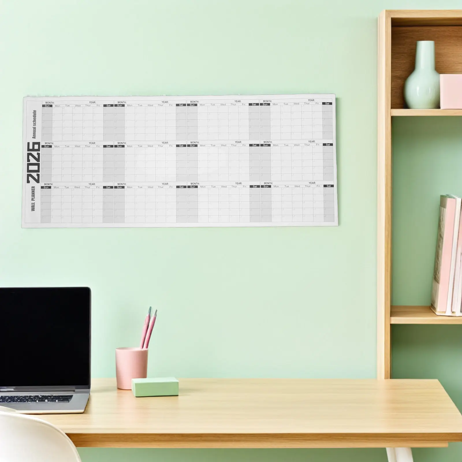 Large Wall Calendar Reusable Dry Erase 100x42cm Undated 12-Month Whiteboard Planner Monthly Yearly