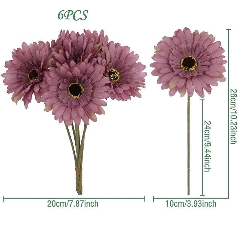 5/10 Stück 26cm Künstliche Seiden-Gerbera-Blumensträuße für Hochzeit, Heim- und Tischdekoration, Künstliche Gänseblümchen für DIY-Blumenarrangements – Detail 9