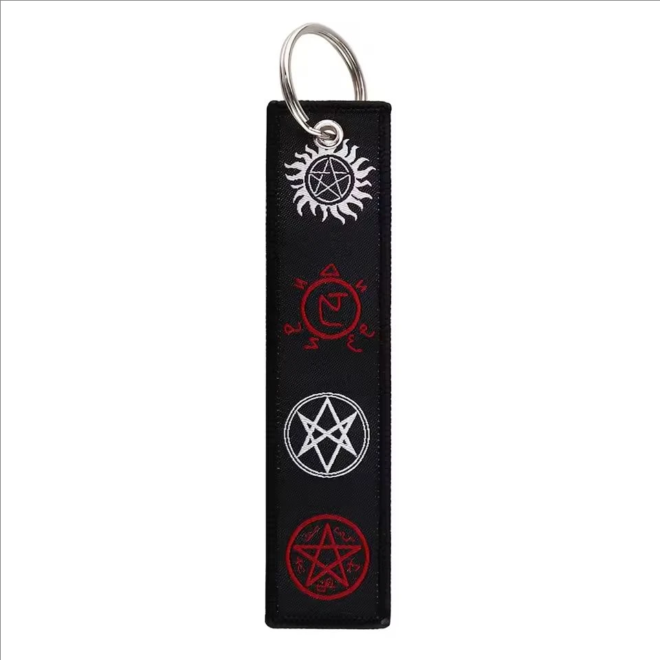 Supernatural Evil Power SPN Embroidered Key Fobs Halloween Key Tags Keychain For Motorcycles Cars Key Ring Accessories Gifts New