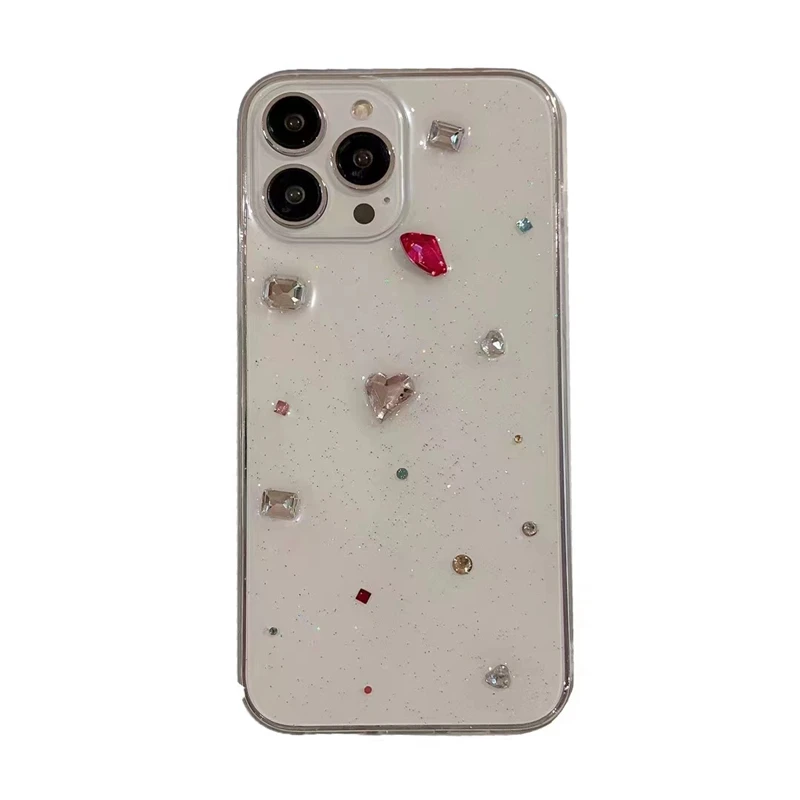 INS Color diamonds Transparent Phone Case For iPhone 15 14 13 12 11 Pro Max X XS Max XR Shining Epoxy Soft Shockproof Back Cover