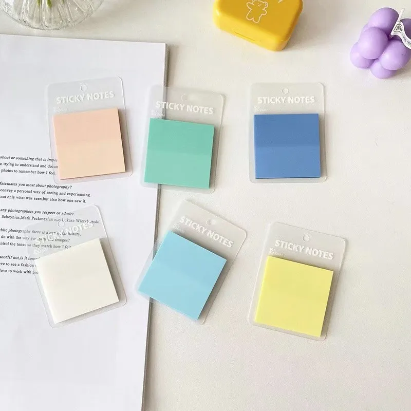 

Colored PET Transparent Morandi Square Sticky Notes Index Tabs Reusable Page Markers for School Office Focus Highlighting