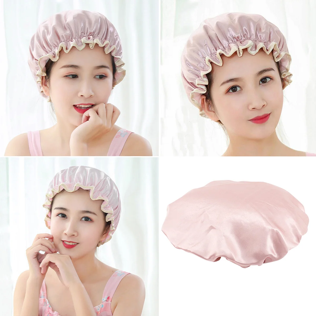 

1Pcs Waterproof Shower Cap Soft Elastic Bathing Hat Foldable Reusable Hair Protect for Women Girls Spa Travel Pink