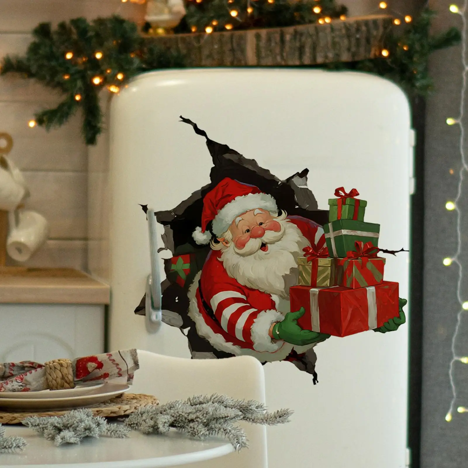 Removable Santa Claus Wall Stickers with Hole Design - Christmas Wall Clings for Workplace, Home, Bedroom, Thanksgiving Decor