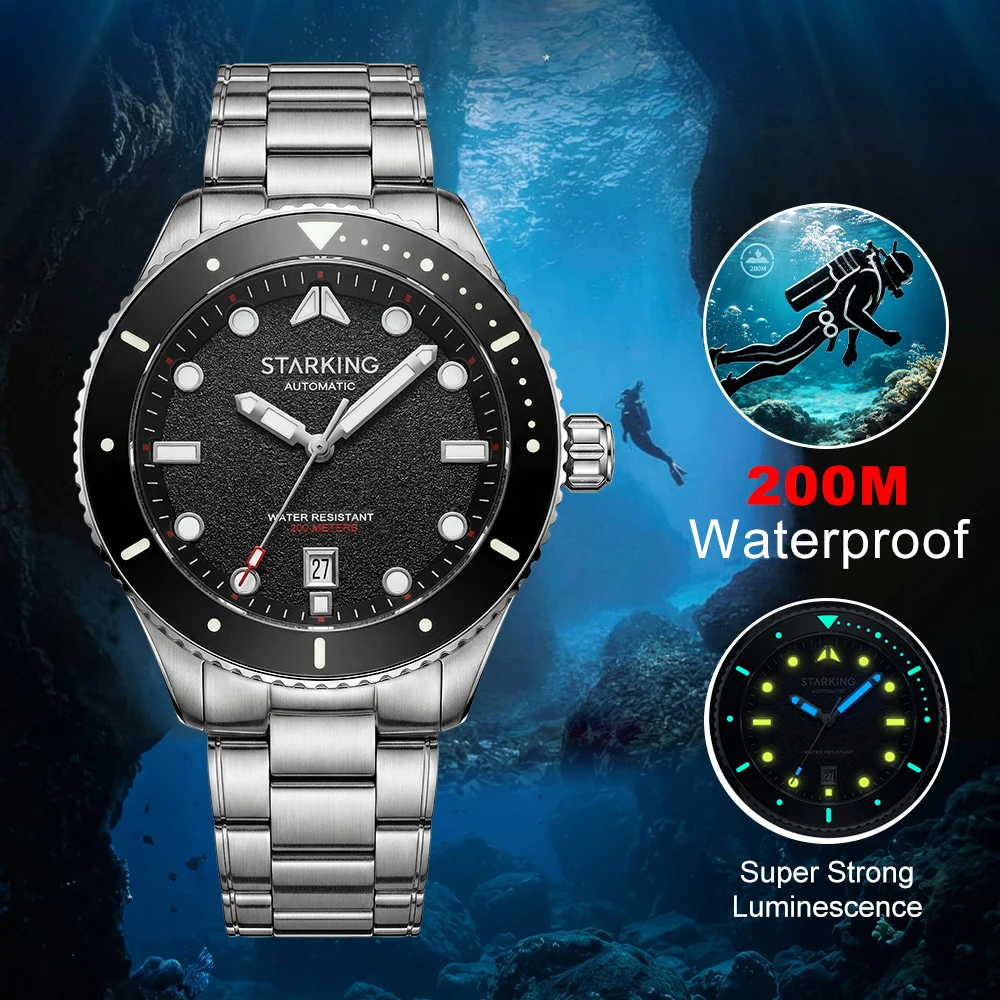 

STARKING Men's Miyota 8215 Automatic Mechanical Watch Sapphire Crystal Luxury Watch Luminous 20Bar Waterproof Dive Watch for Man