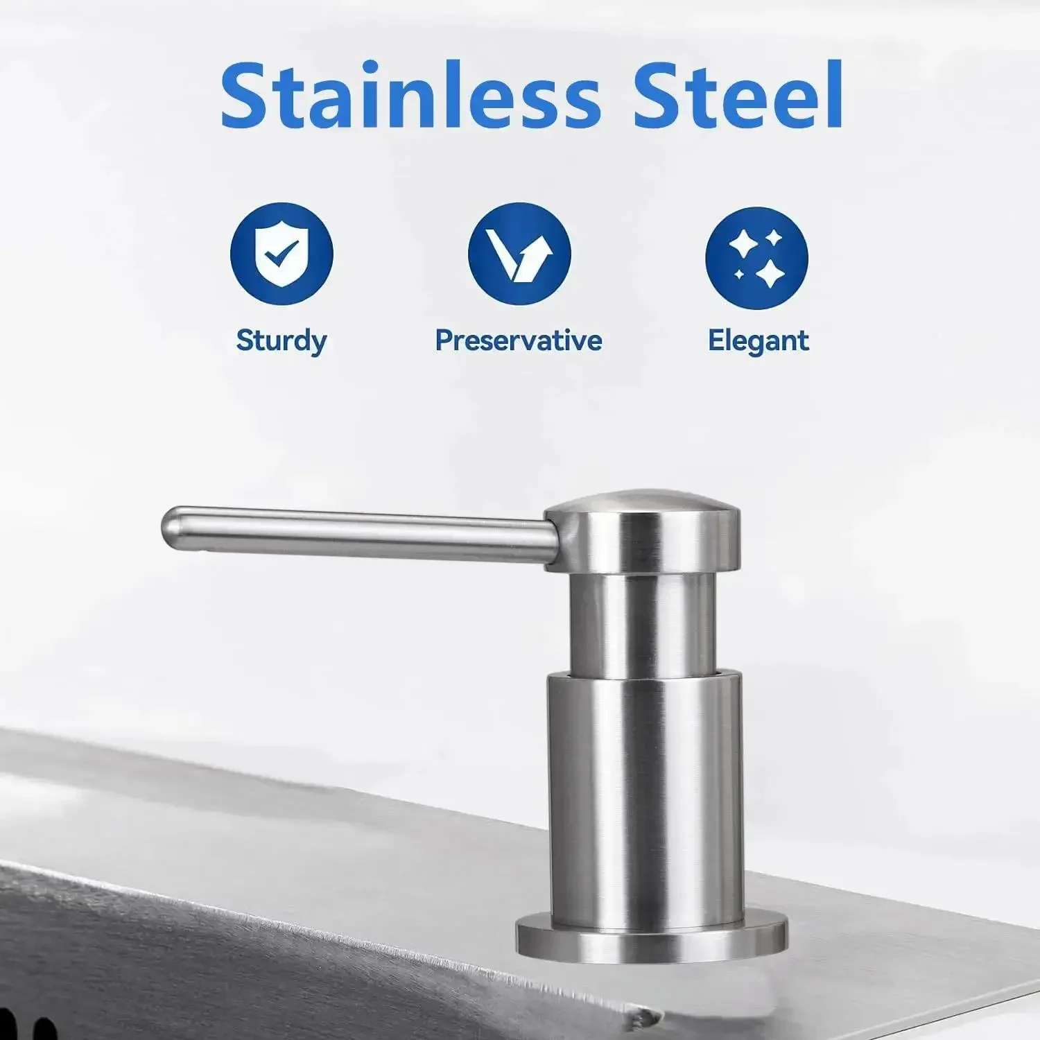 Built in Sink Soap Dispenser Lotion Dispenser for Kitchen Sink Stainless steel Pump Head with 350ml PET Soap Bottle or1.2m Tube