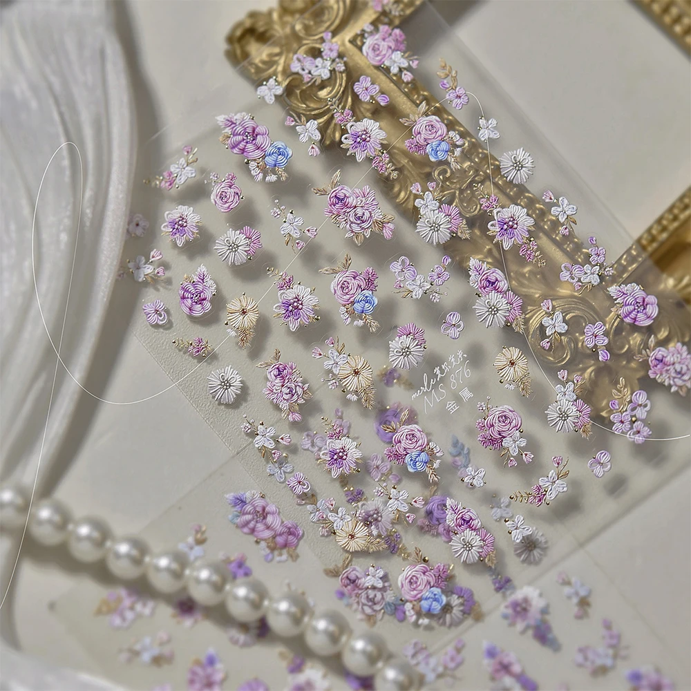 1 foglio delicato ricamato rosa nail art adesivo decalcomanie 5D petalo di rosa cursori autoadesivi squisiti fiore manicure decalcomanie