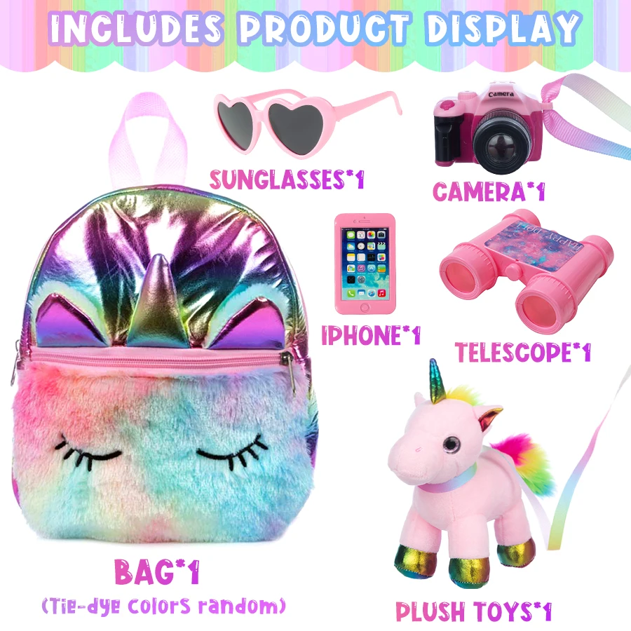 Fashion Bags Unicorn Backpacks Fit 18Inch&45Cm American Doll Reborn Baby Doll Clothing Camera Phone Accessories Girl's Toys Gift