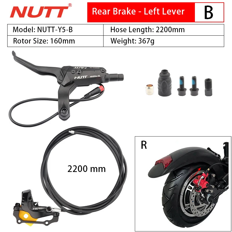 NUTT 4-Kolben-Hydraulikabschaltbremse E-Bike und Elektroroller Scheibenbremse für Zero 10X/11X, Vsett 10+/9+, Kaabo Wolf Warrior 11