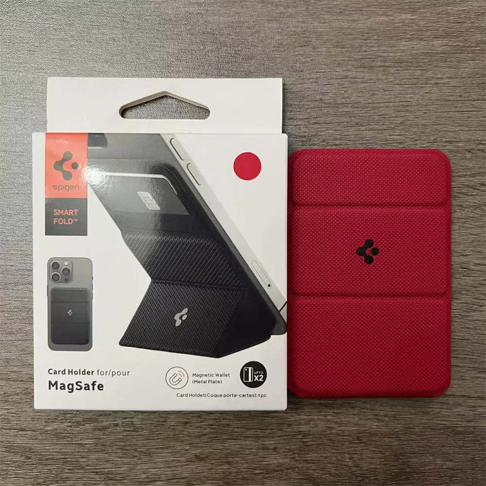 Original Spigen Leder-Faltmagnet-Matte-Wallet-Kartenhalter für MagSafe Kartenhalterung für iPhone 17 16 15 14 13 Pro Max Air