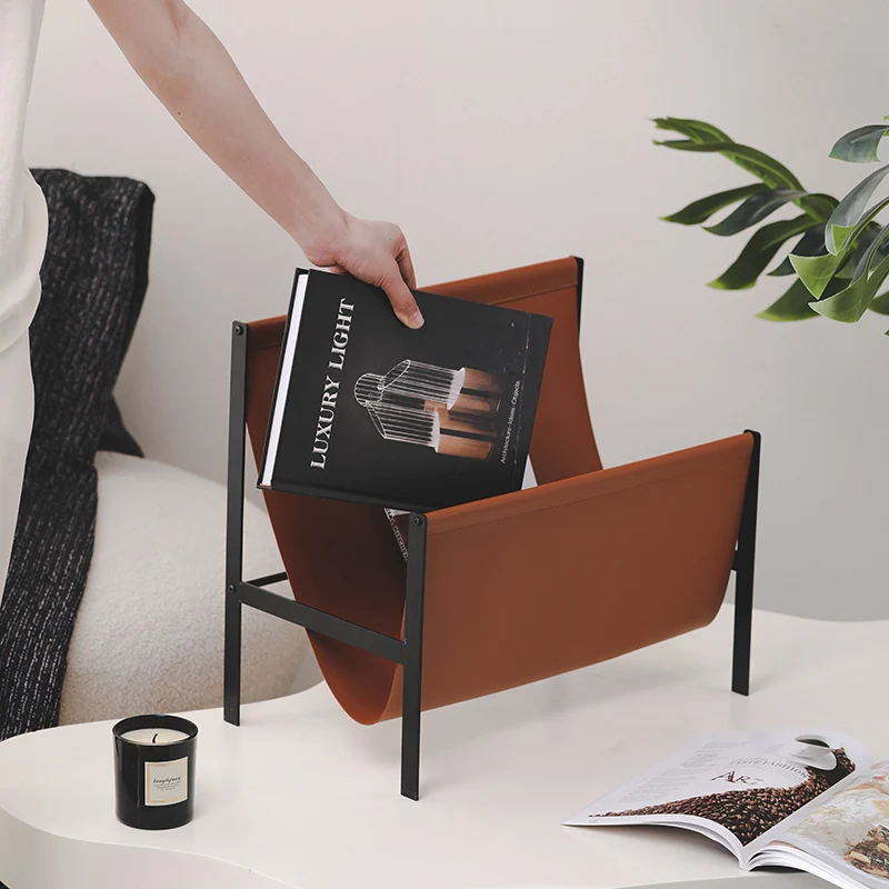 Industrial Brown I-Shape Floor Magazine Rack Minimalist Newspaper Organizer for Living Room Study Bookshelf Display