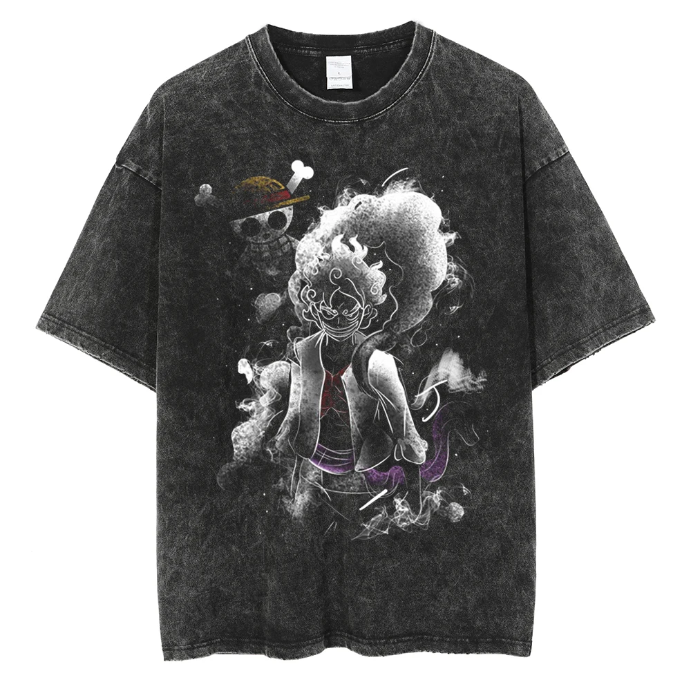 تي شيرت بأكمام قصيرة مع طباعة أنيمي ، هاراجو ، هيب هوب ، هاراجو ، أسود ، مع طباعة مسطحة ، للزوجين ، الصيف