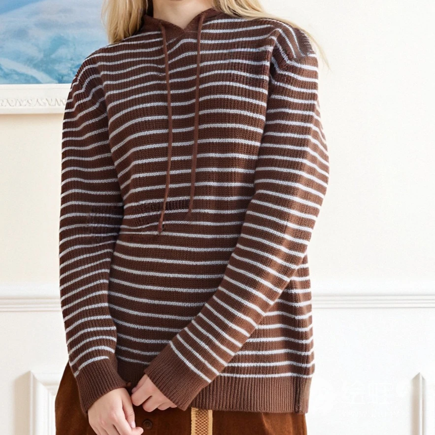 

Women Knitted Pullover Sweaters Hooded Striped Jumpers Long Sleeves Slight Strech Loose Casual Office Lady 2025 Autumn Winter