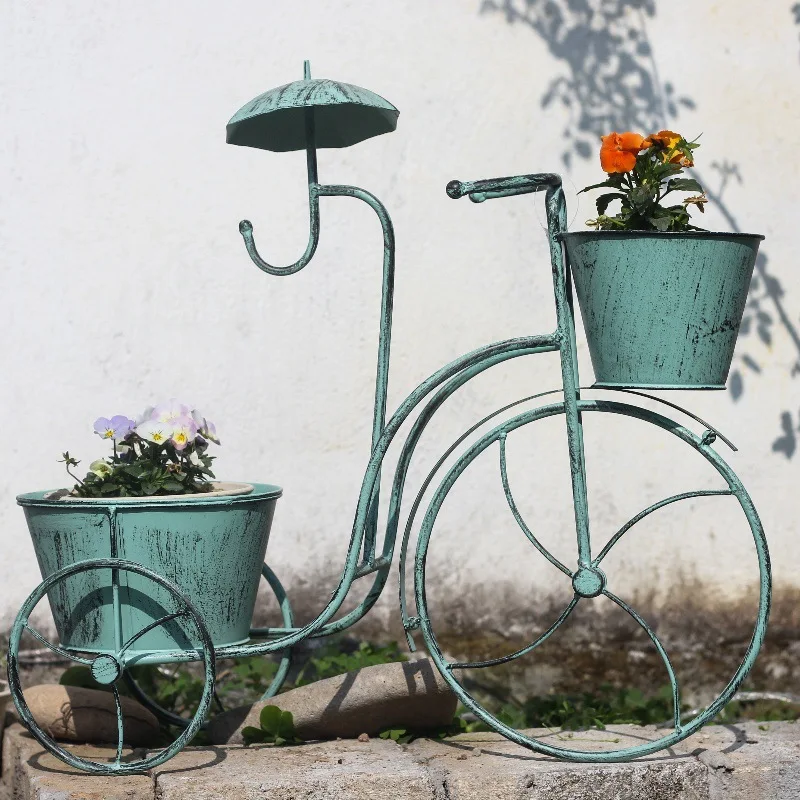 Outdoor European wrought iron bicycle flower rack creative courtyard floor-to-ceiling balcony window decoration home bicycle orn