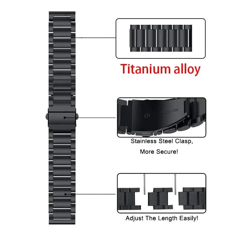 Titanium Alloy Watchband for Rolex Stainless Steel Buckle Bracelet for Seiko Smartwatches 20mm 22mm Metal  Wristband Wrist Strap