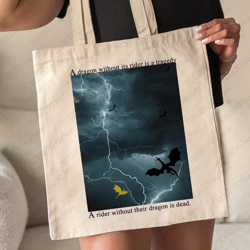 Fourth Wing Dragon Rider Tote Bag A Dragon Without Its Rider Is A Tragedy Shopping Bag for Bookish The Empyrean Series Gift