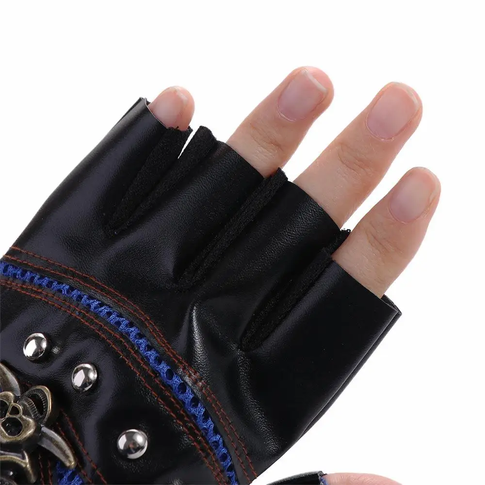 ขับรถแฟชั่น Anti-SLIP PU หนัง Fingerless Punk ถุงมือรถจักรยานยนต์ขี่จักรยานถุงมือ Half Finger ถุงมือ Skulls ถุงมือ