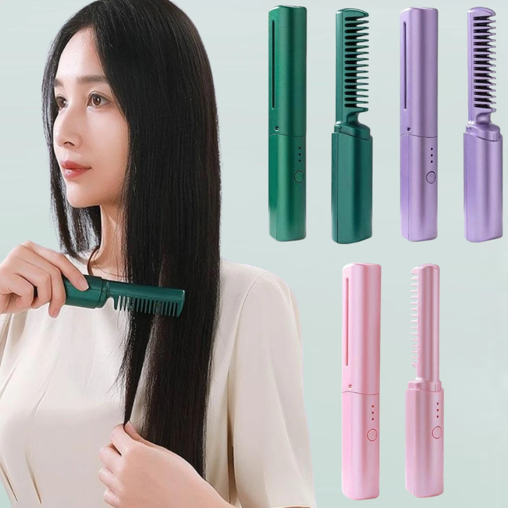 

Fast Heating Negative Ion 2-in-1 Hair Straightener Curler Mini Wireless USB Rechargeable Hair Repair Home Travel Styling Tools