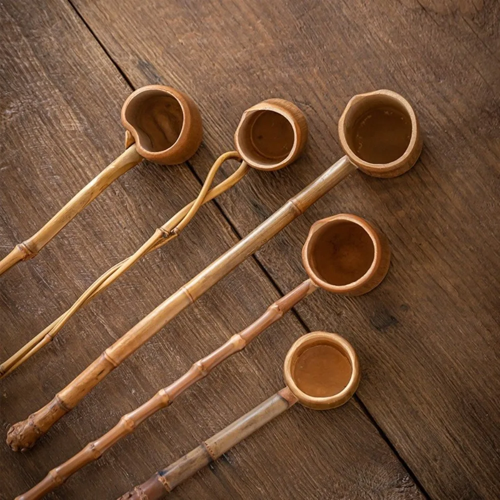 Durable Long Handle Tea Infusers Bamboo Material Handmade Tea Strainers Retro Water Ladle Tea Ceremony