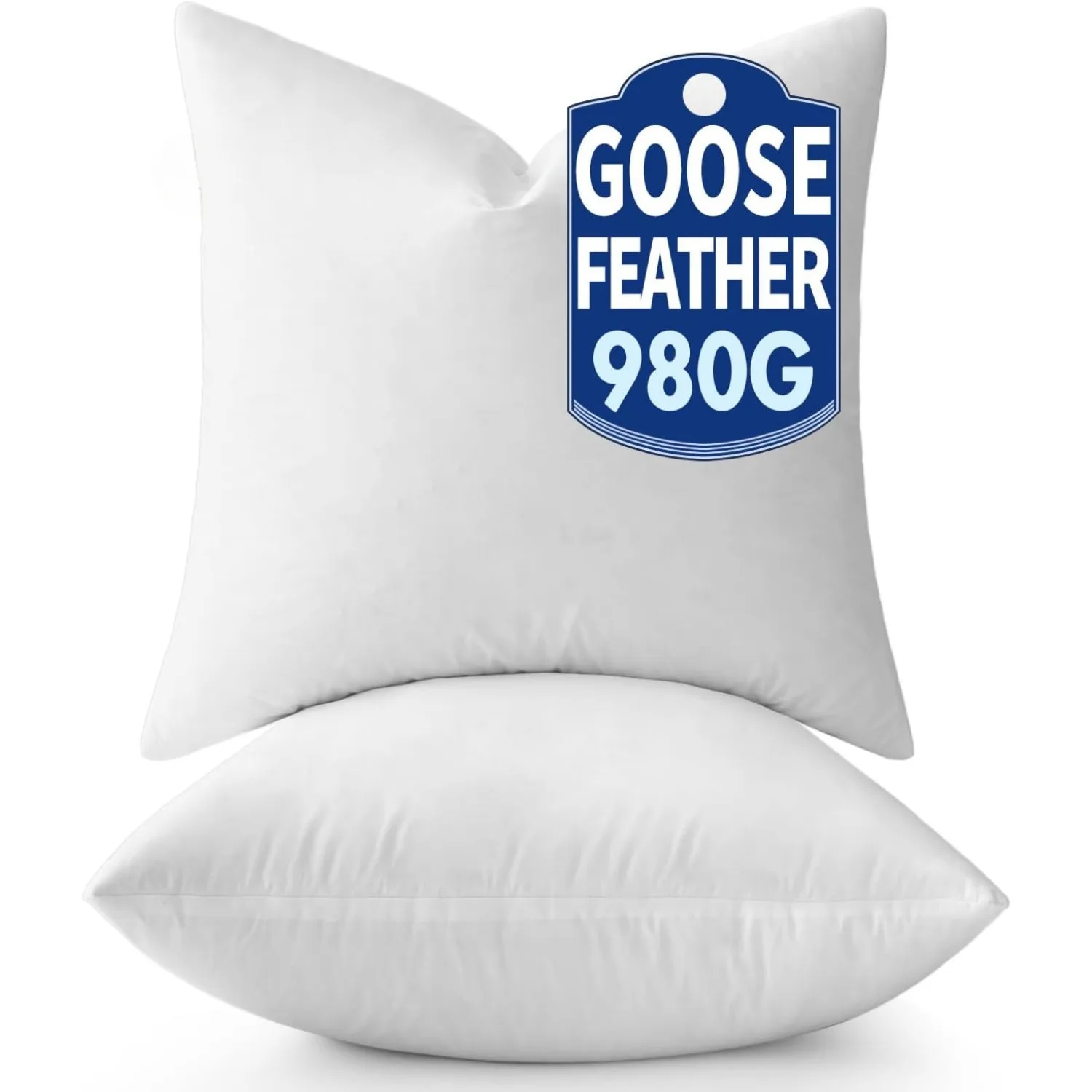 

20 x 20 Goose Feather Down Pillow, 100% Cotton, Set of 2 Soft and Fluffy Decorative Pillowcases, White