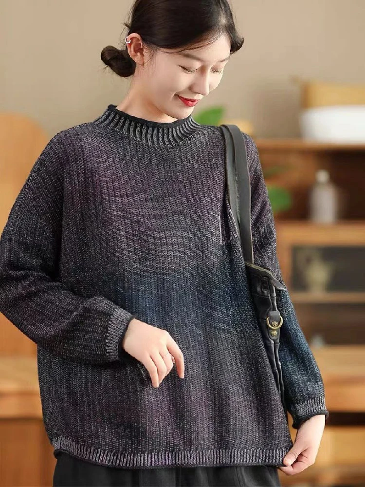 Max LuLu Knitted Classic Winter Females Turtleneck Pullover Fashion Luxury Sweaters Vintage Loose Big Size Casual Cotton Jumpers