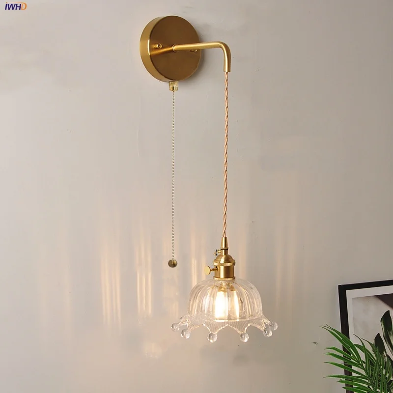 

IWHD Clear Glass LED Wall Lights Restaurant Study Coffee Wire Adjustable Pull Chain Switch Nordic Modern Bathroom Mirror Light