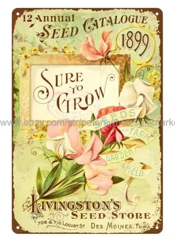 1899 annual seed Des Moines IA Livingstons Seed Store metal tin sign