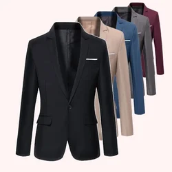 Mens Leisure Slim Fit Lapel Collar One Button Blazer Business Jacket Korean Style Solid Color Overcoat Formal Sut Clothing