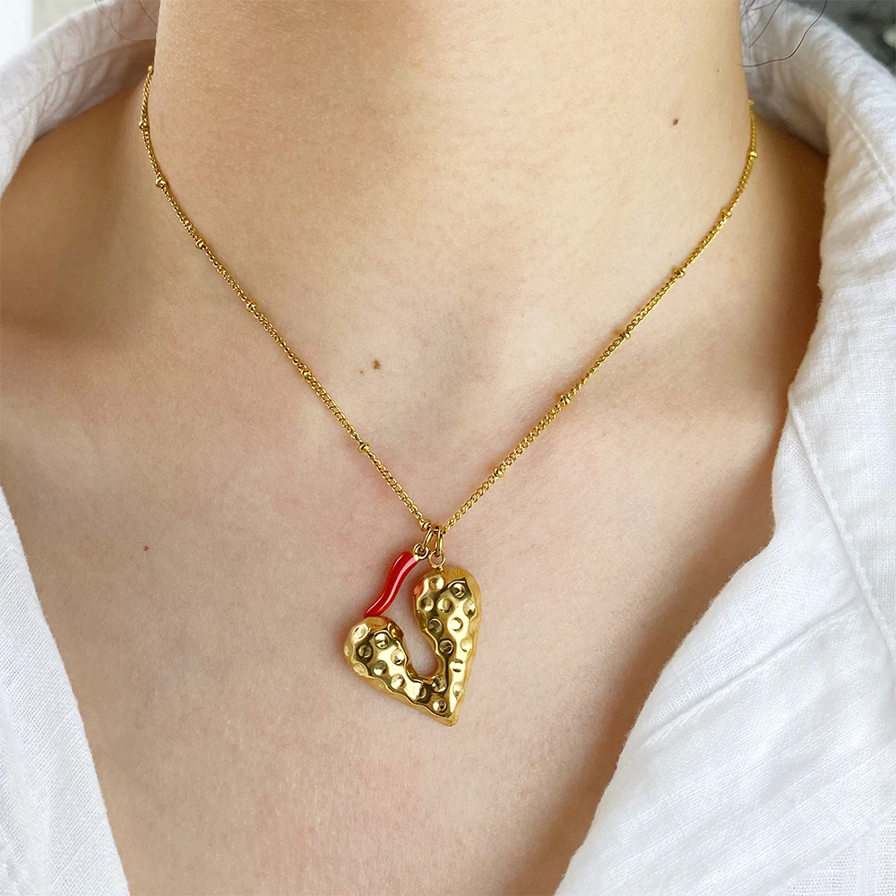 pendant necklace for women golden chain heart-shaped pendant red chili pepper trendy women's stainless steel jewelry sets gift