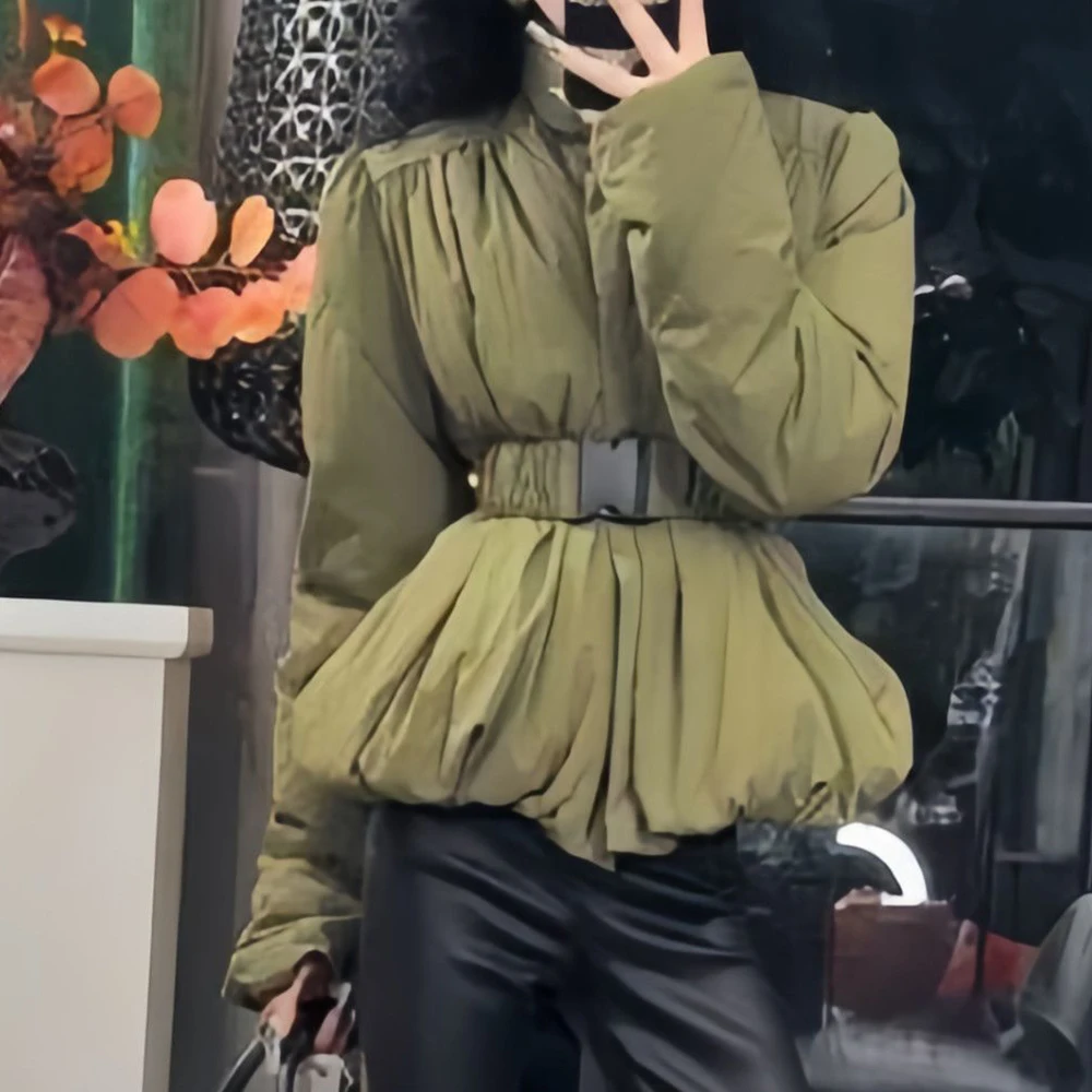 

Korean wear retro army green waist short cotton-padded clothes, cotton-padded jackets, unique chic warm cotton-padded clothes